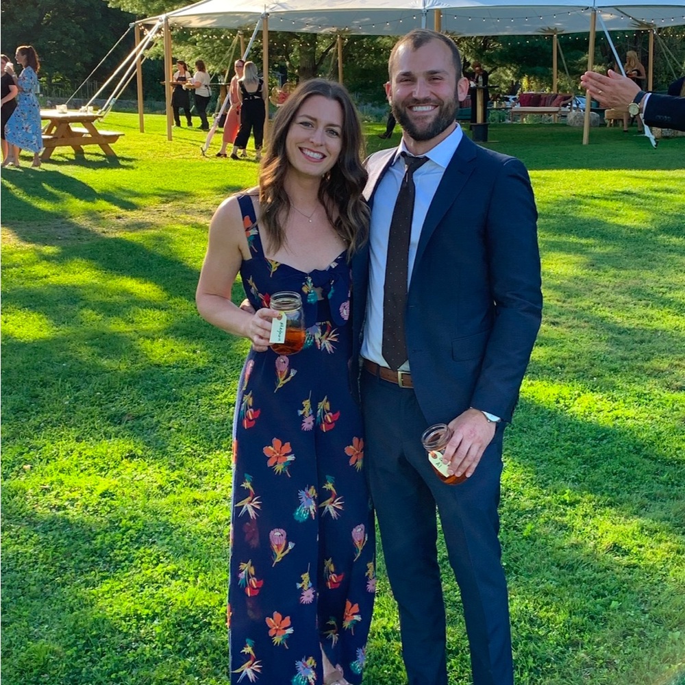 Madewell Tropical Floral Navy Tie Front Jumpsuit